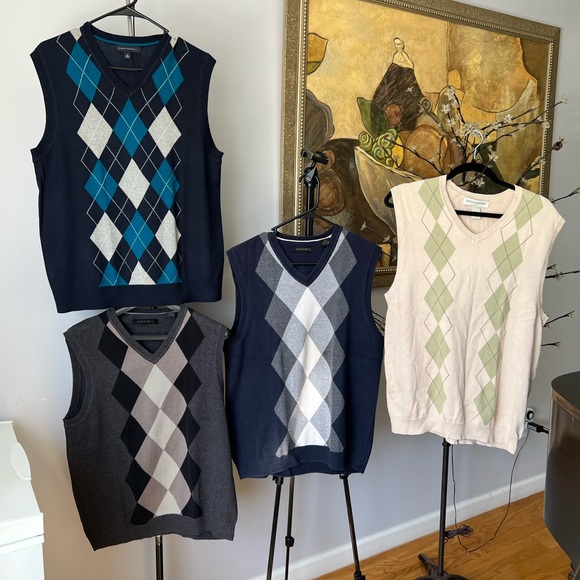 Lot of 4 Banana Republic & Axist Argyle Sweater Vest Men Size Medium 100% Cotton
